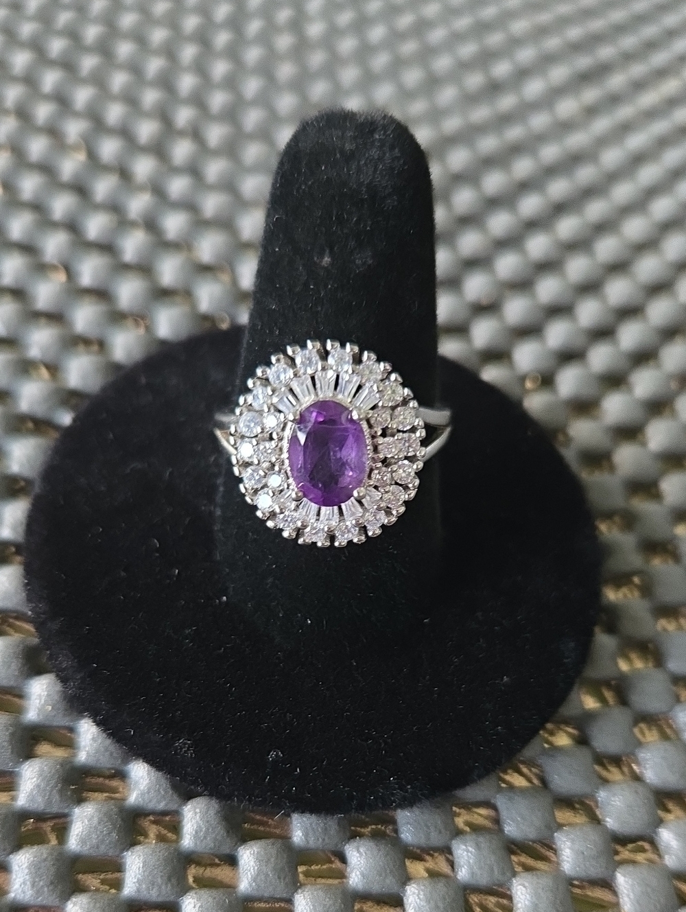 925 Sterling Silver Amethyst Halo Cocktail Ring - Purple Gemstone Statement.